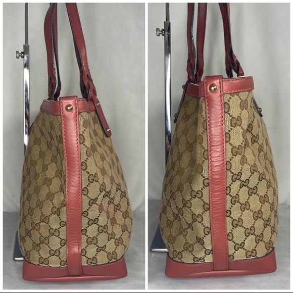 GUCCI Craft Beige/Brown Monogram Brick Red
Leather Large Tote Bag - Picture 5 of 11